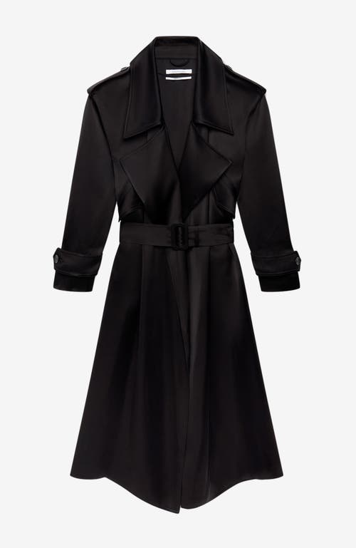 Another Tomorrow Satin Soft Trench In Black