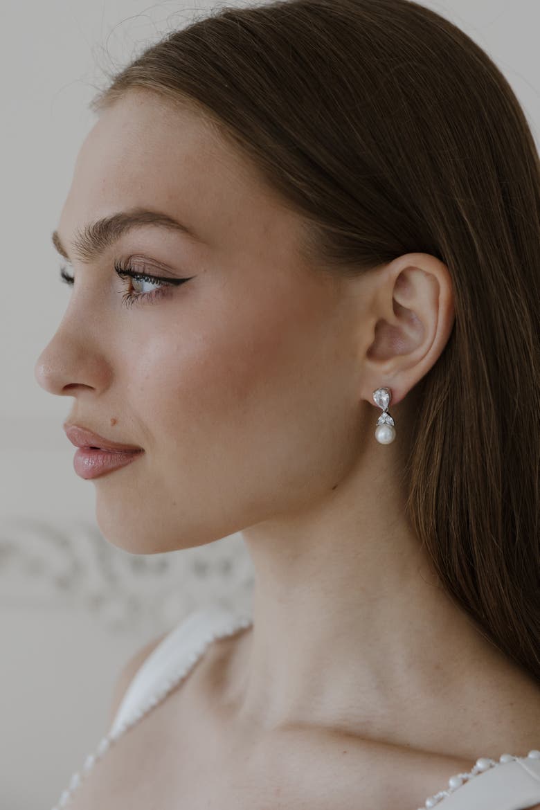 Lumi Pearl and Crystal Earrings, Alternate, color, Metallic Silver