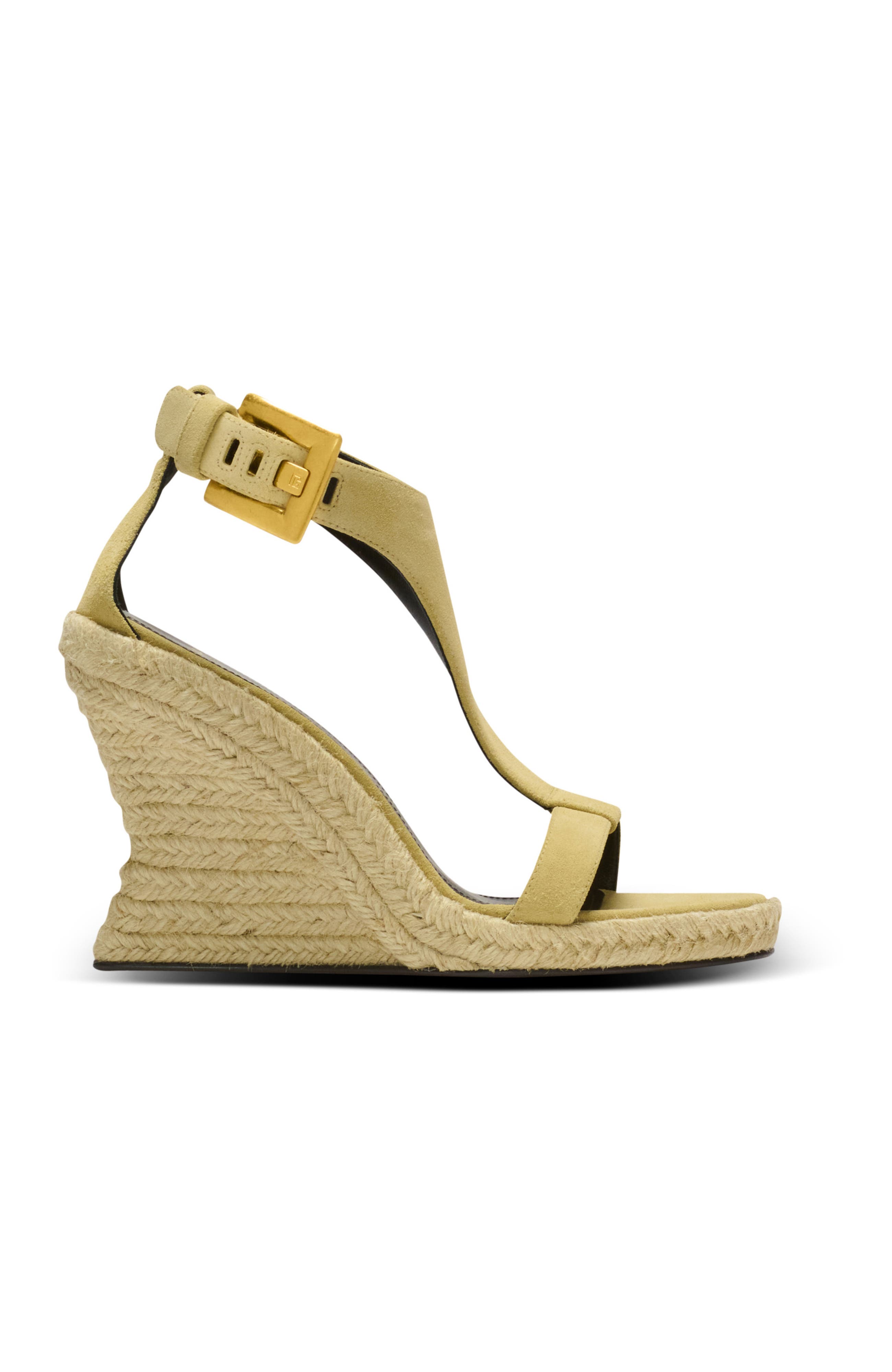 Balmain Anthem wedge espadrilles in suede, Alternate, color, Beige