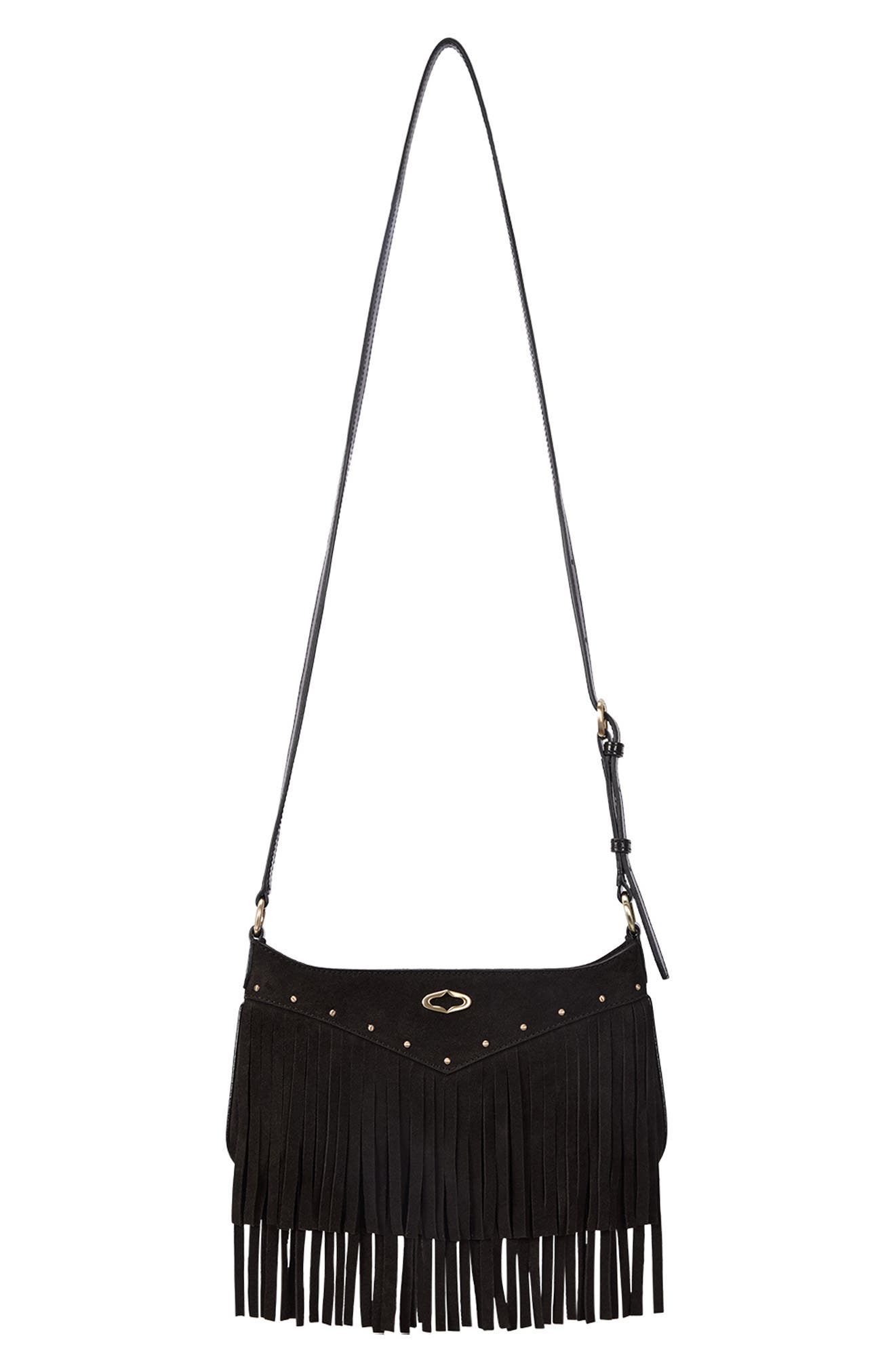 Oryany Fringe Leather Shoulder Bag, Alternate, color, 