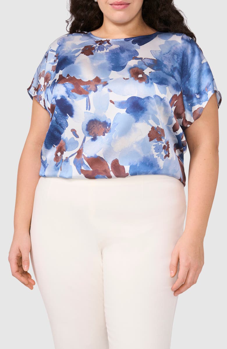 Halogen<sup>®</sup> Printed Charmeuse Top, Main, color, Blue Flower
