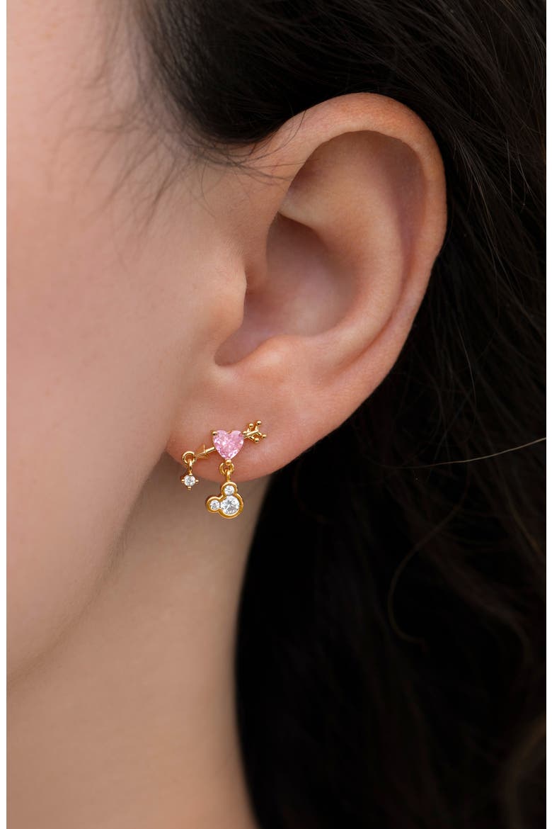 Disney Mickey Mouse Pink Heart Arrow Stud Earrings, Alternate, color, GOLD