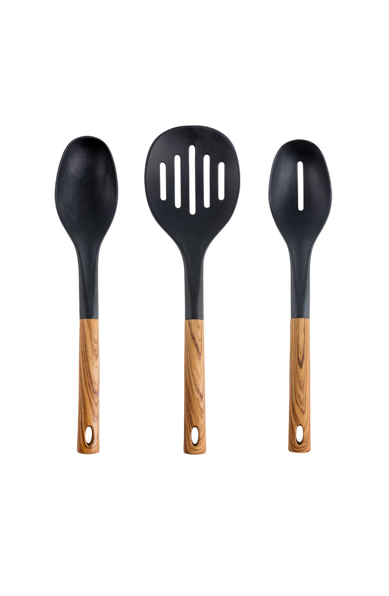 Megachef Nylon Cooking Utensils with Wood Design, Set of 7, Alternate, color, Black
