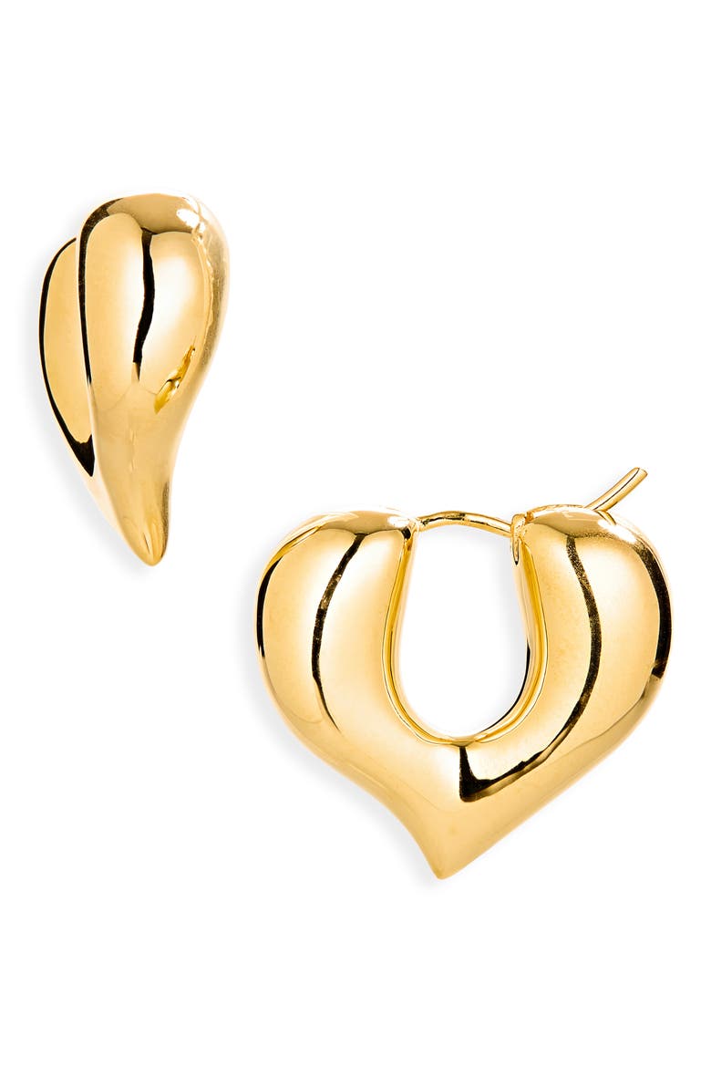 Medium Molten Heart Hoop Earrings, Main, color, GOLD