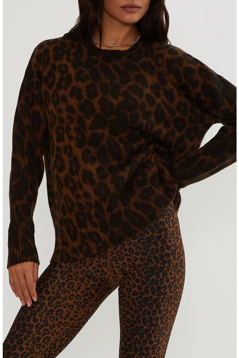 Callie Leopard Crewneck Sweater, Main, color, CARAMEL LEOPARD