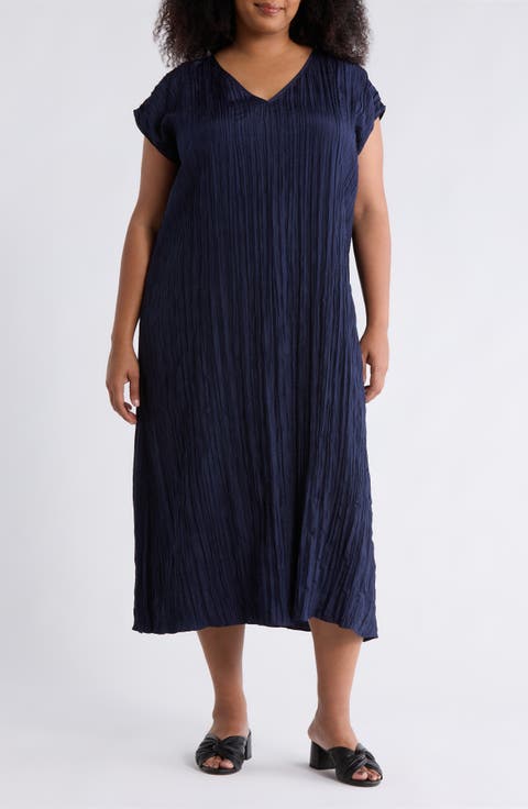 Cap Sleeve Silk Midi Dress (Plus)