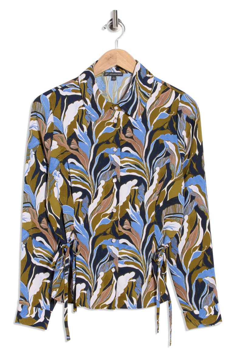 Side Tie Button-Up Shirt, Alternate, color, CITRON PERI FLORAL