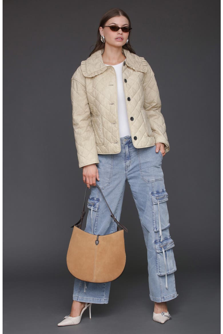 Ruffle Collar Quilted Jacket, Alternate, color, SAND