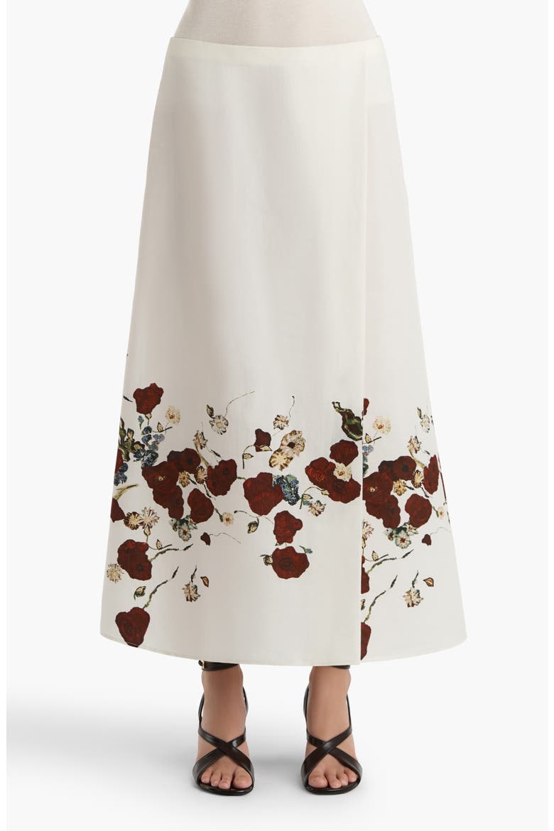 Floral Silk Blend Organza Midi Skirt, Main, color, CREAM / RED