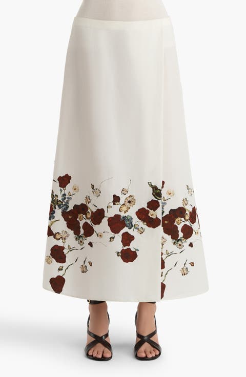 Floral Silk Blend Organza Midi Skirt
