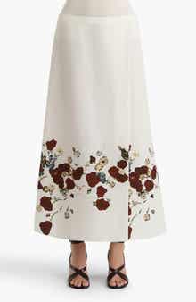 Floral Silk Blend Organza Midi Skirt