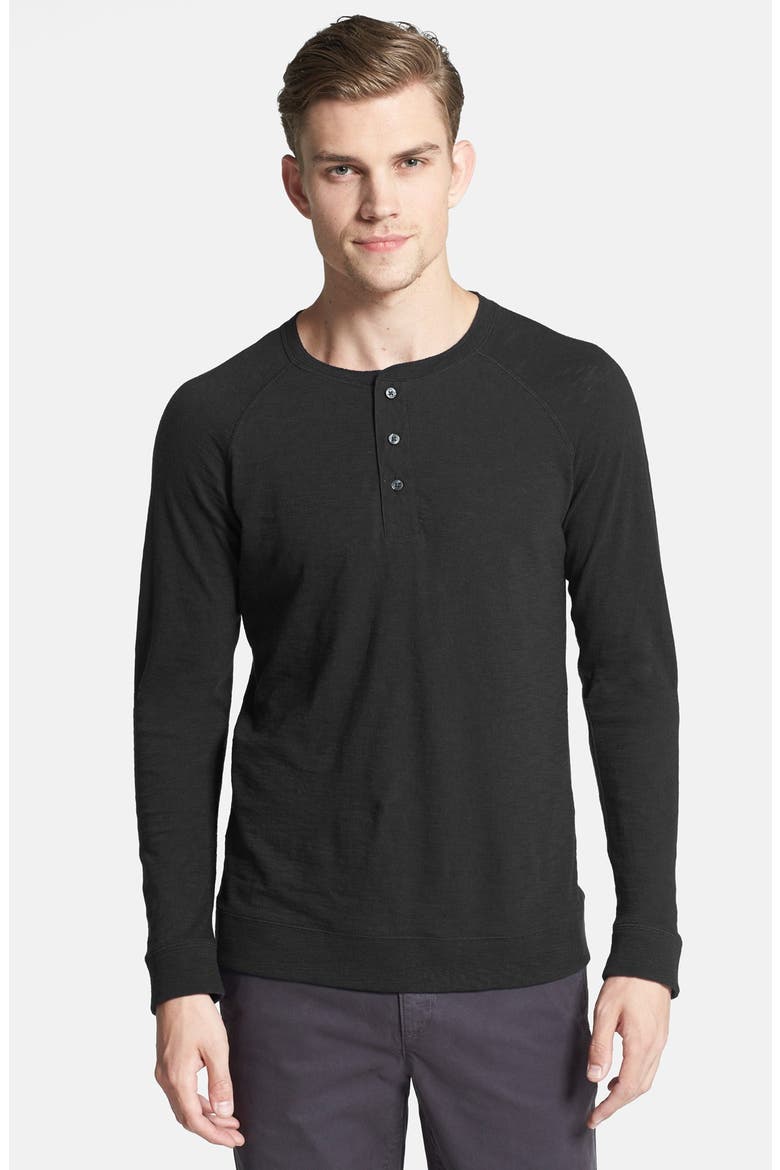 Raglan Sleeve Slub Cotton Henley, Main, color, BLACK