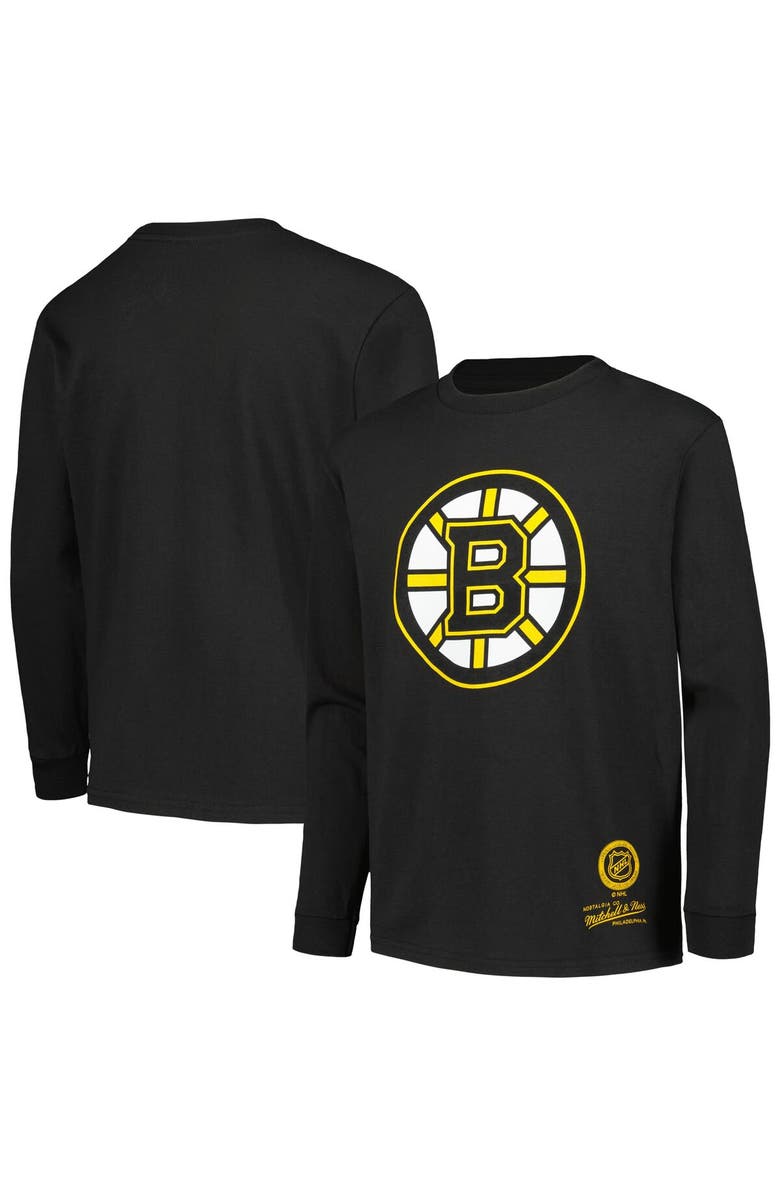 Mitchell & Ness Youth Mitchell & Ness Black Boston Bruins Throwback Logo Long Sleeve T-Shirt, Alternate, color, 