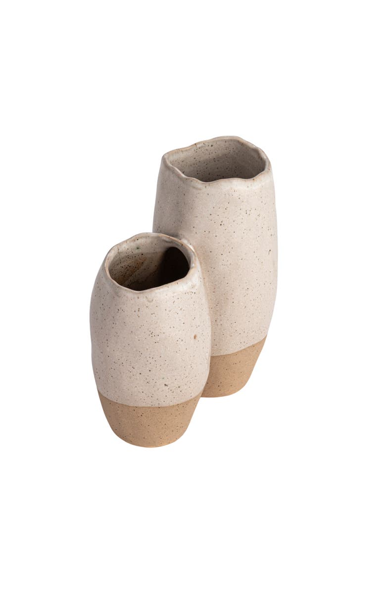 Storied Home 2-Tone Stoneware Vase with 2 Sections and Reactive Glaze, Main, color, 