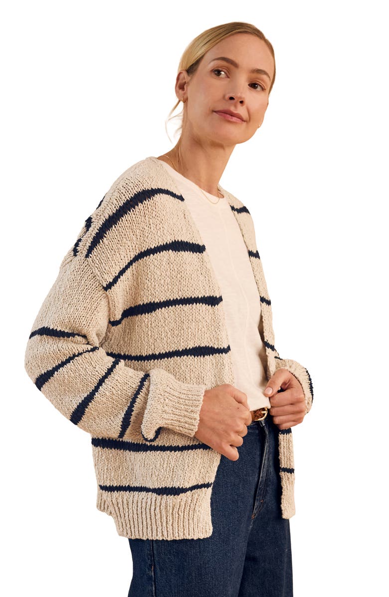 Celtic & Co. Long Sleeve Drop Stitch Cardigan, Alternate, color, Ecru / Navy