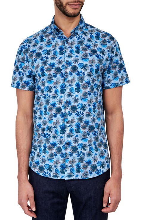 Slim Fit Quay Watercolor Floral 4-Way Stretch Performance Short Sleeve Shirt