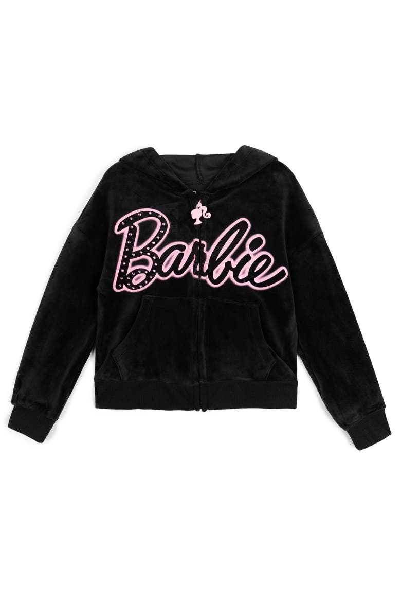 Loungewear Velour Hoodie and Pants Set, Alternate, color, Jet Black Pink