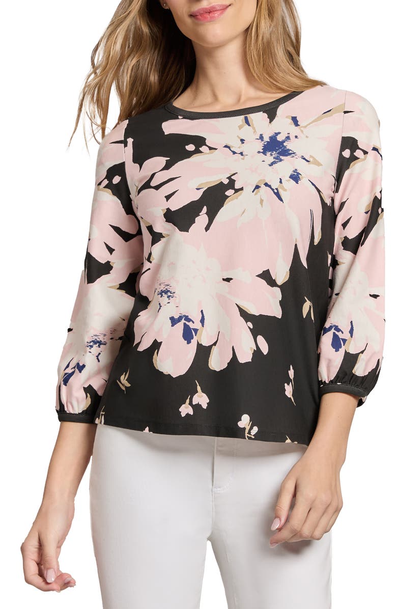 Jones New York Floral Stretch Cotton Jersey Top, Main, color,