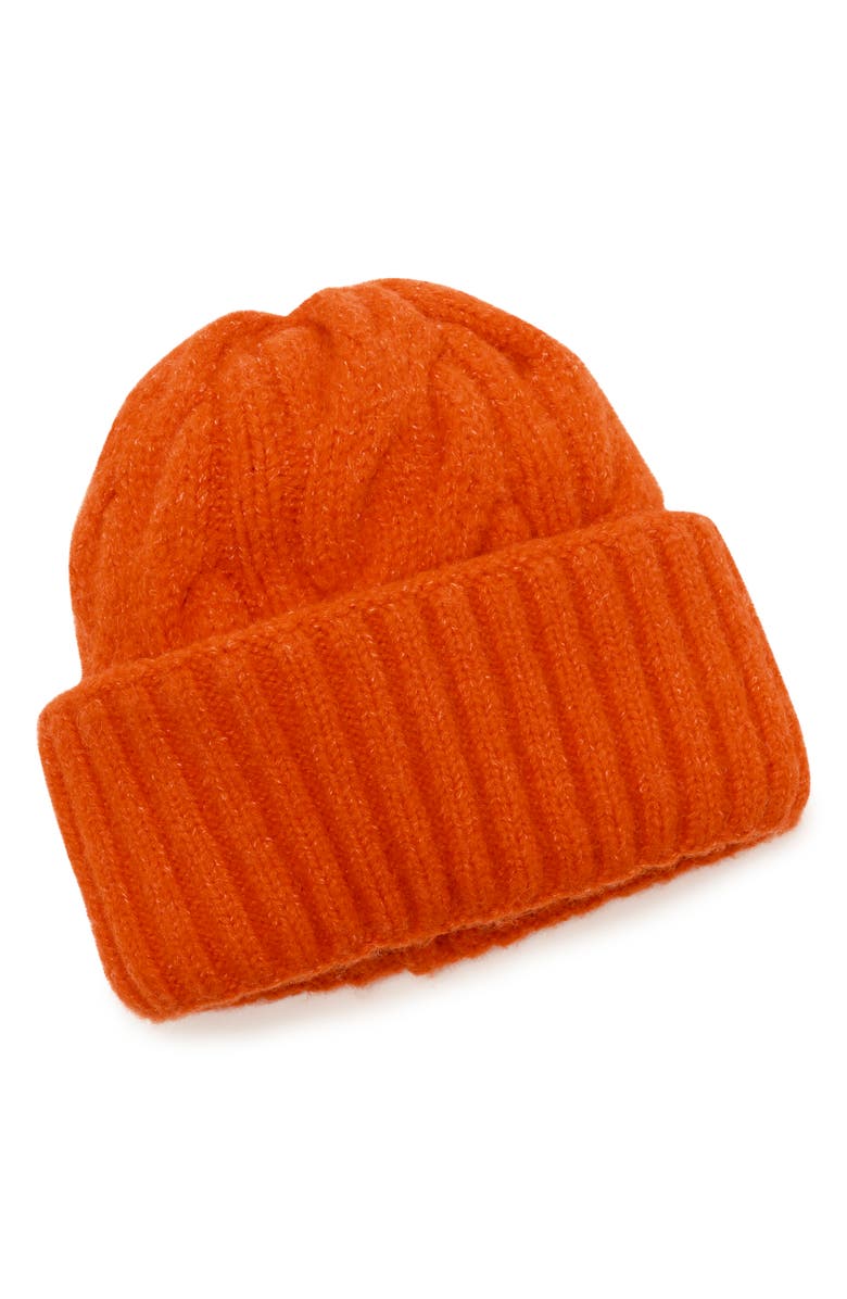 Free People Coast Line Cable Beanie, Main, color, Electric Orange