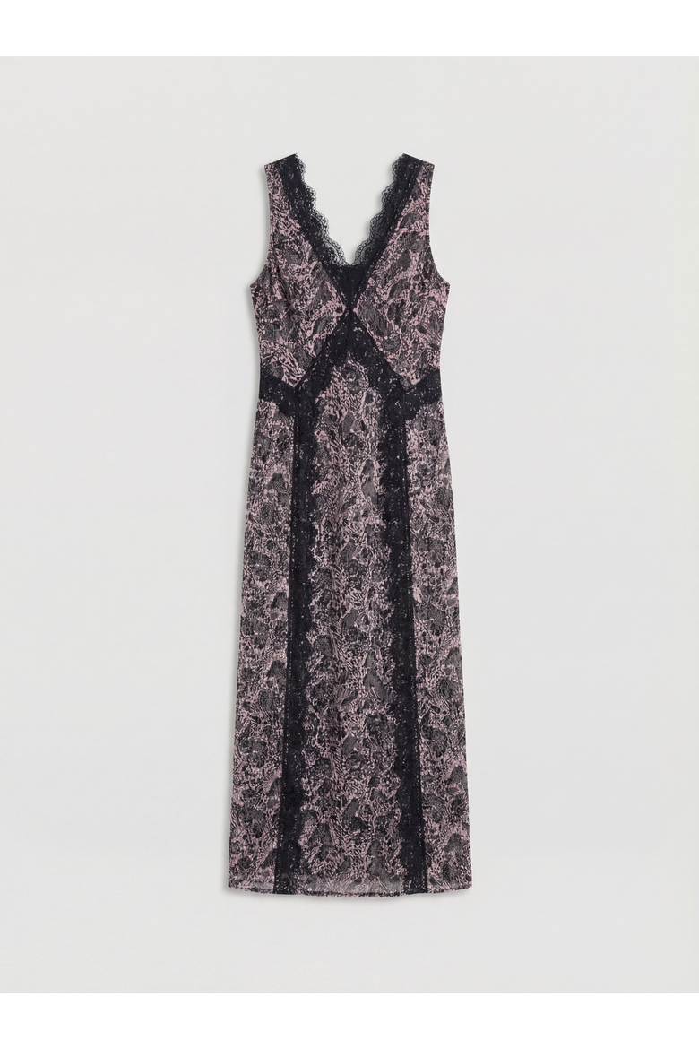 Chiffon Printed Lace Trim Dress, Alternate, color, Snake