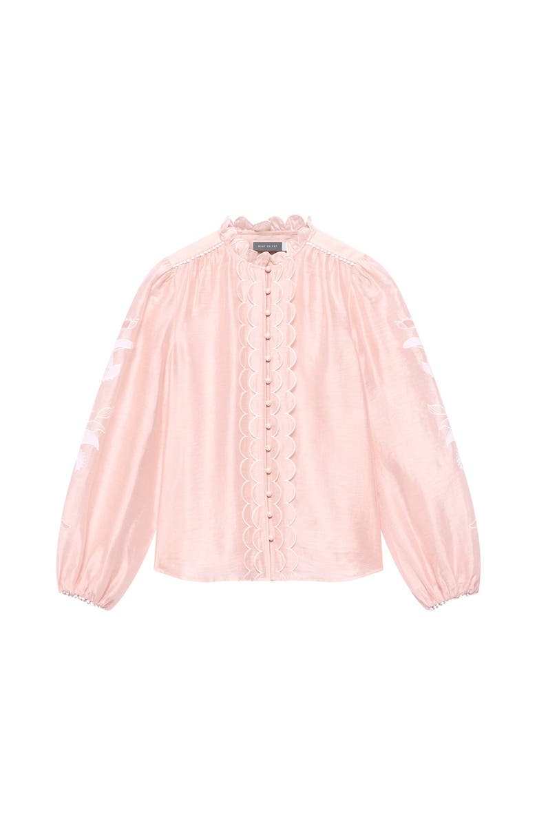 MINT VELVET Embroidered Ruffle Blouse, Alternate, color, Light Pink