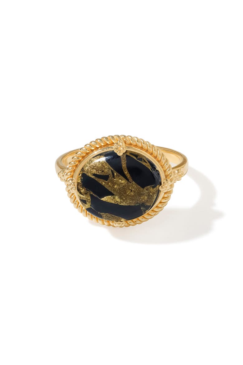 Gold Plated Gemstone Ring, Main, color, BLACK