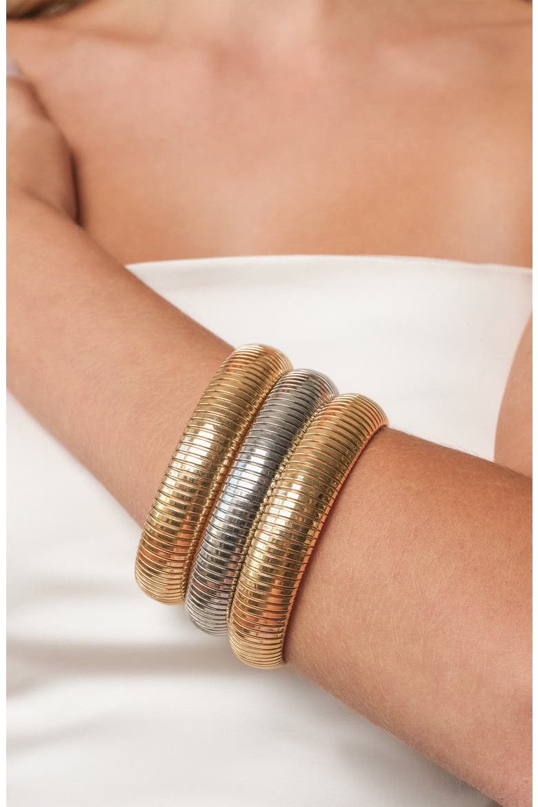 Set of 3 Two Tone Stretch Cuff Bracelets, Alternate, color, MIXED METAL