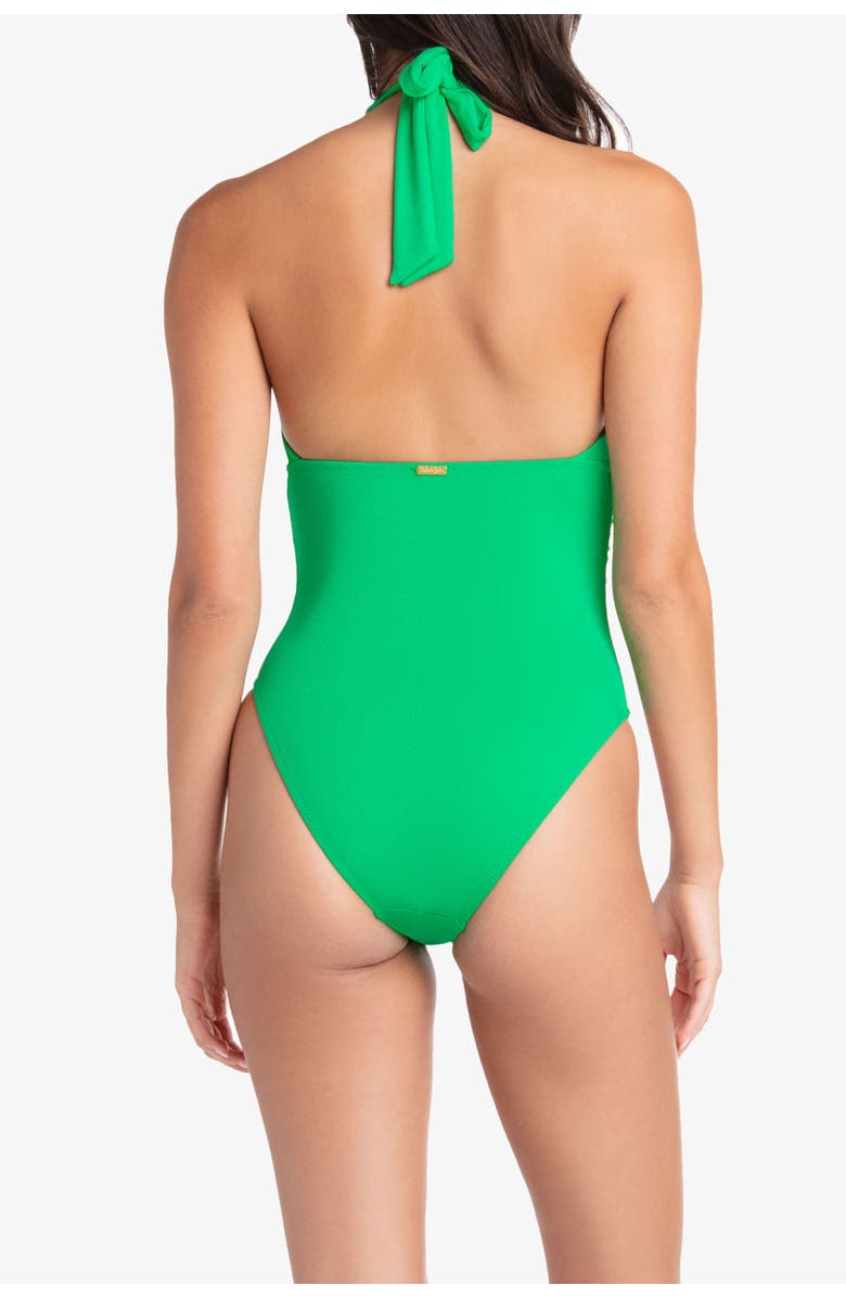 HELEN JON Kara Key Hole One-Piece, Alternate, color, Chevron Textured Kelly Green