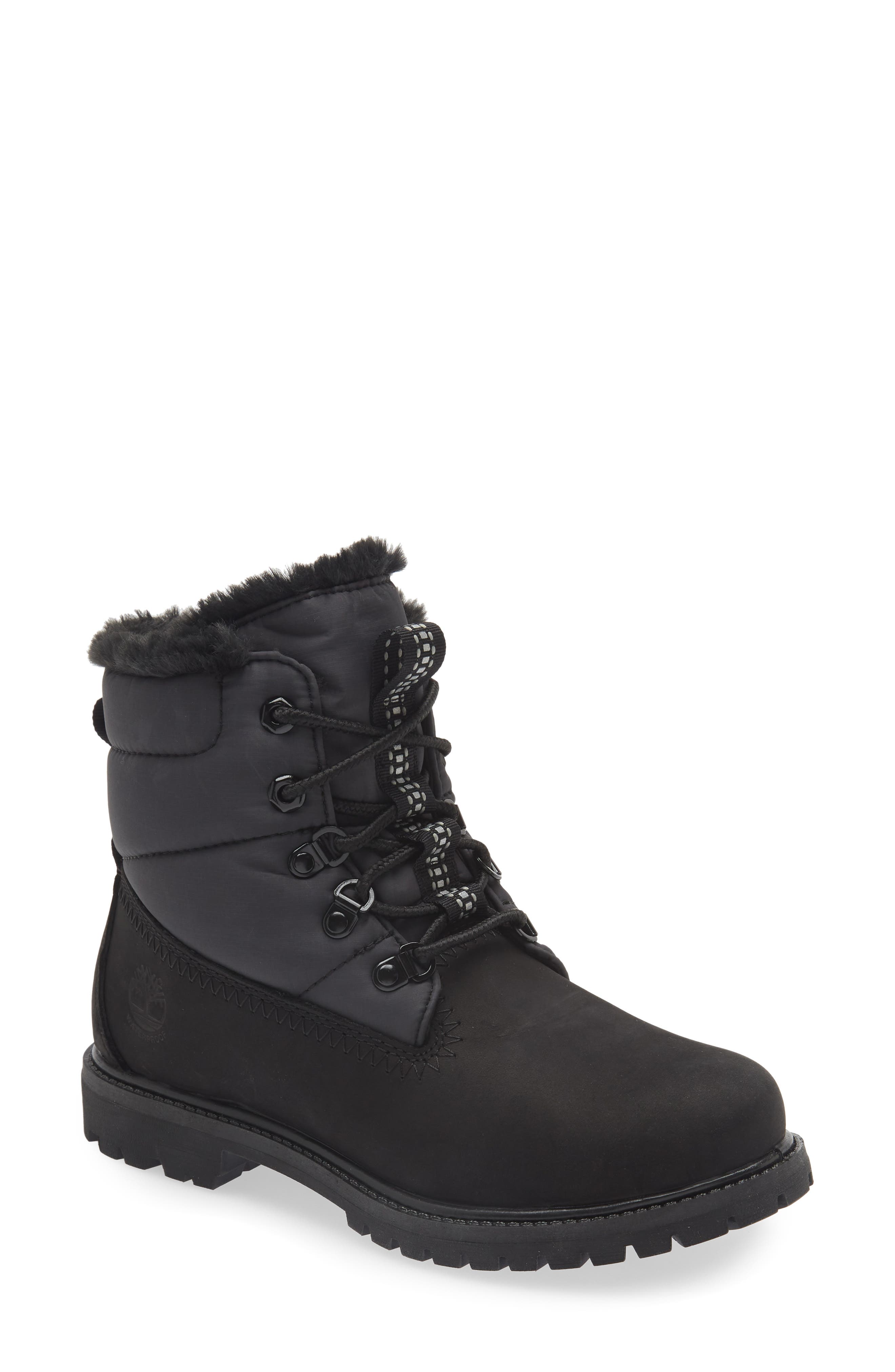 Timberland Faux Fur Trim Puffer Waterproof Boot, Main, color, 