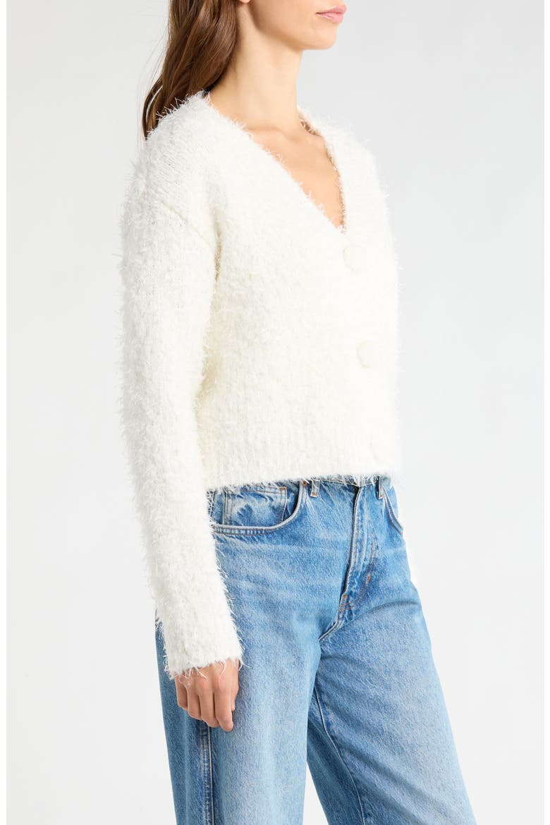 Fuzzy V-Neck Cardigan, Alternate, color, CREAM