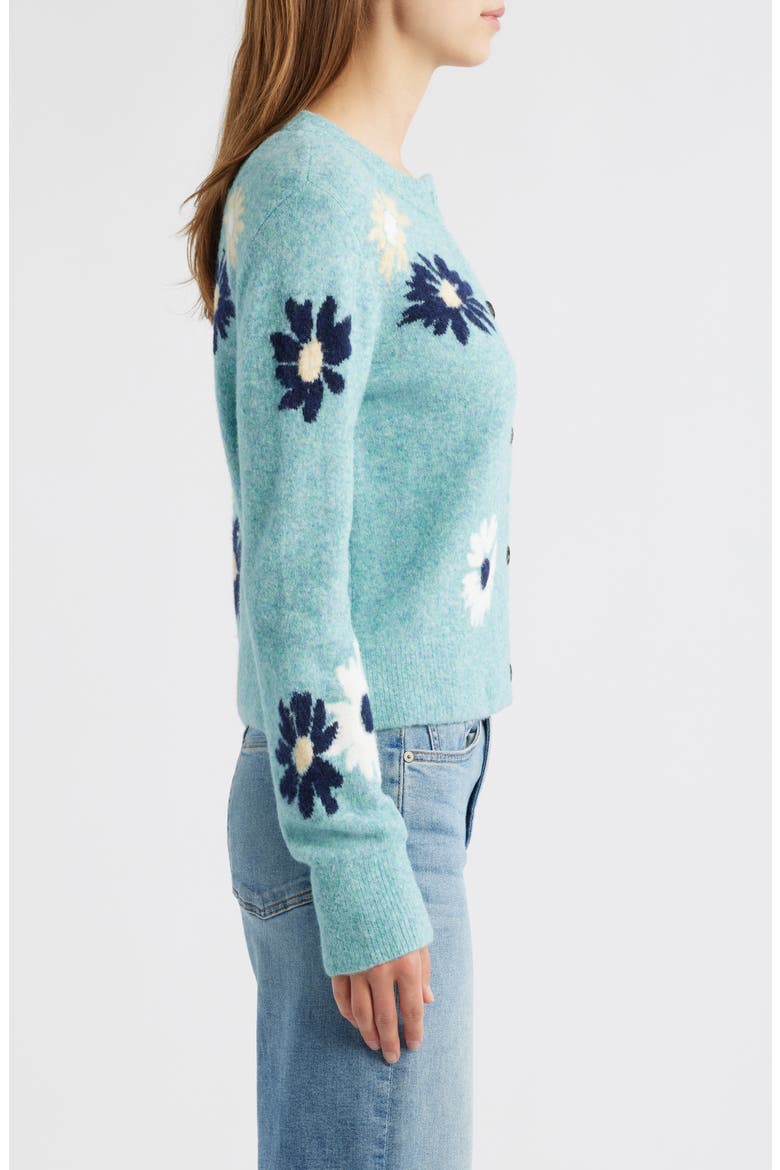Millie Floral Intarsia Cardigan, Alternate, color, HEATHER TEAL