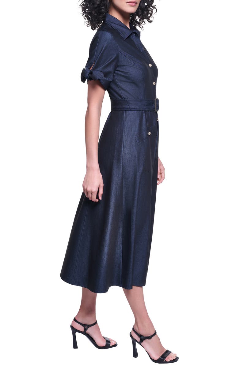 KARL LAGERFELD Belted Short Sleeve Midi Shirtdress, Alternate, color, Indigo