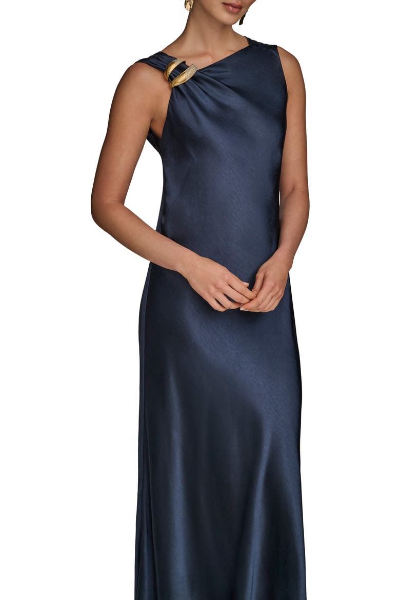 Asymmetric Cowl Back Satin Gown, Alternate, color, NIGHTFALL