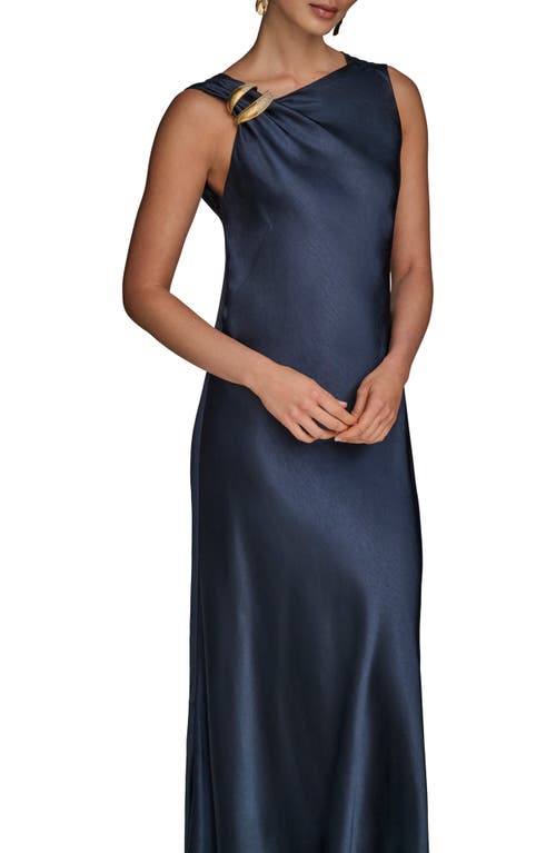 Donna Karan New York Asymmetric Cowl Back Satin Gown In Blue