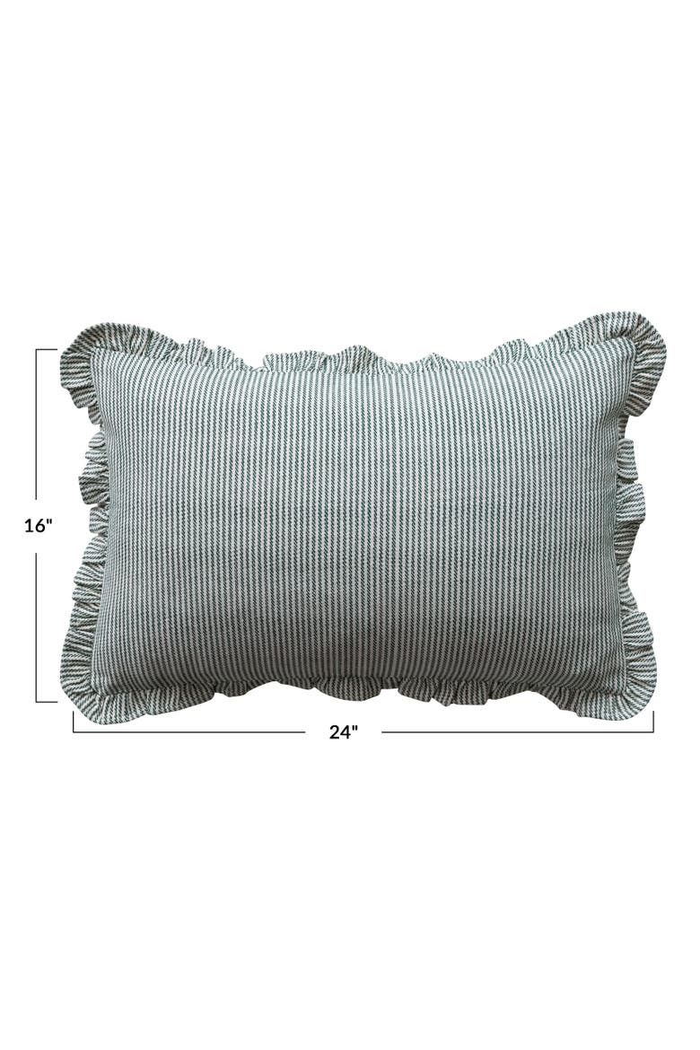 Artisan Stripe Cotton Lumbar Pillow with Ruffled Edge, Alternate, color, Green and Cream
