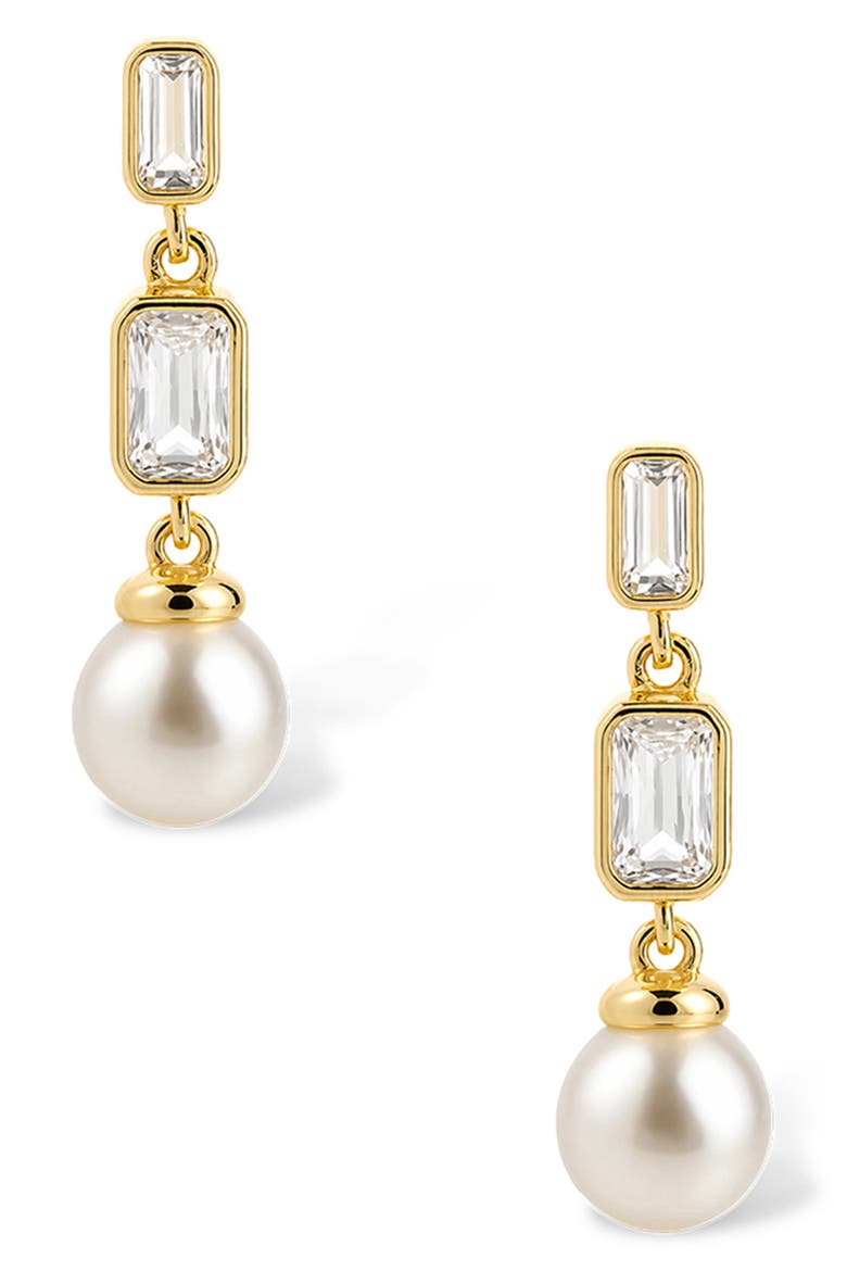 Hope Baguette Cultured Pearl Drop Earrings, Alternate, color, GOLD