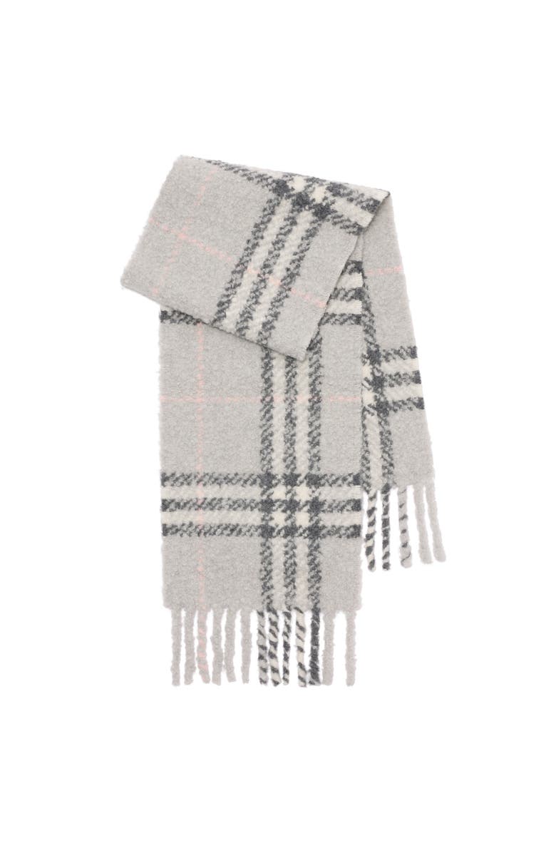 Burberry Check Alpaca Wool Blend Bouclé Scarf, Main, color, Mitten Grey