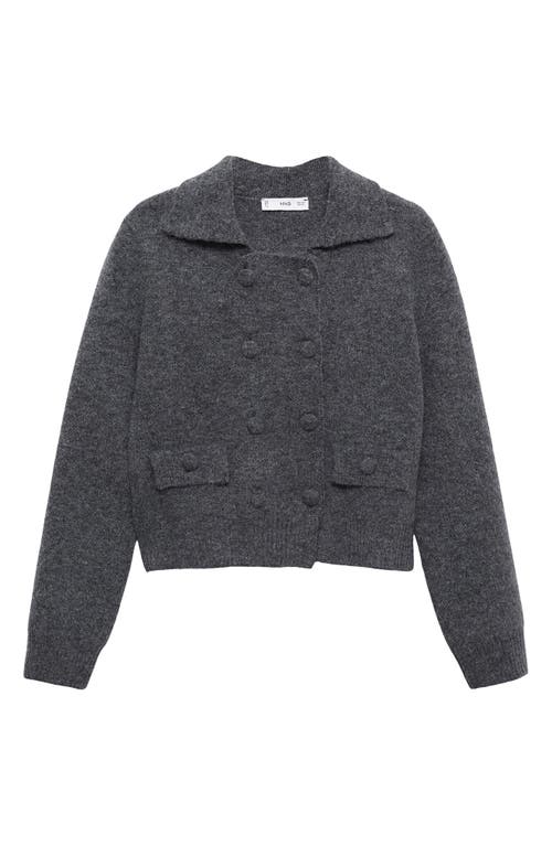 Mango Double Breasted Crop Knit Jacket In Grey