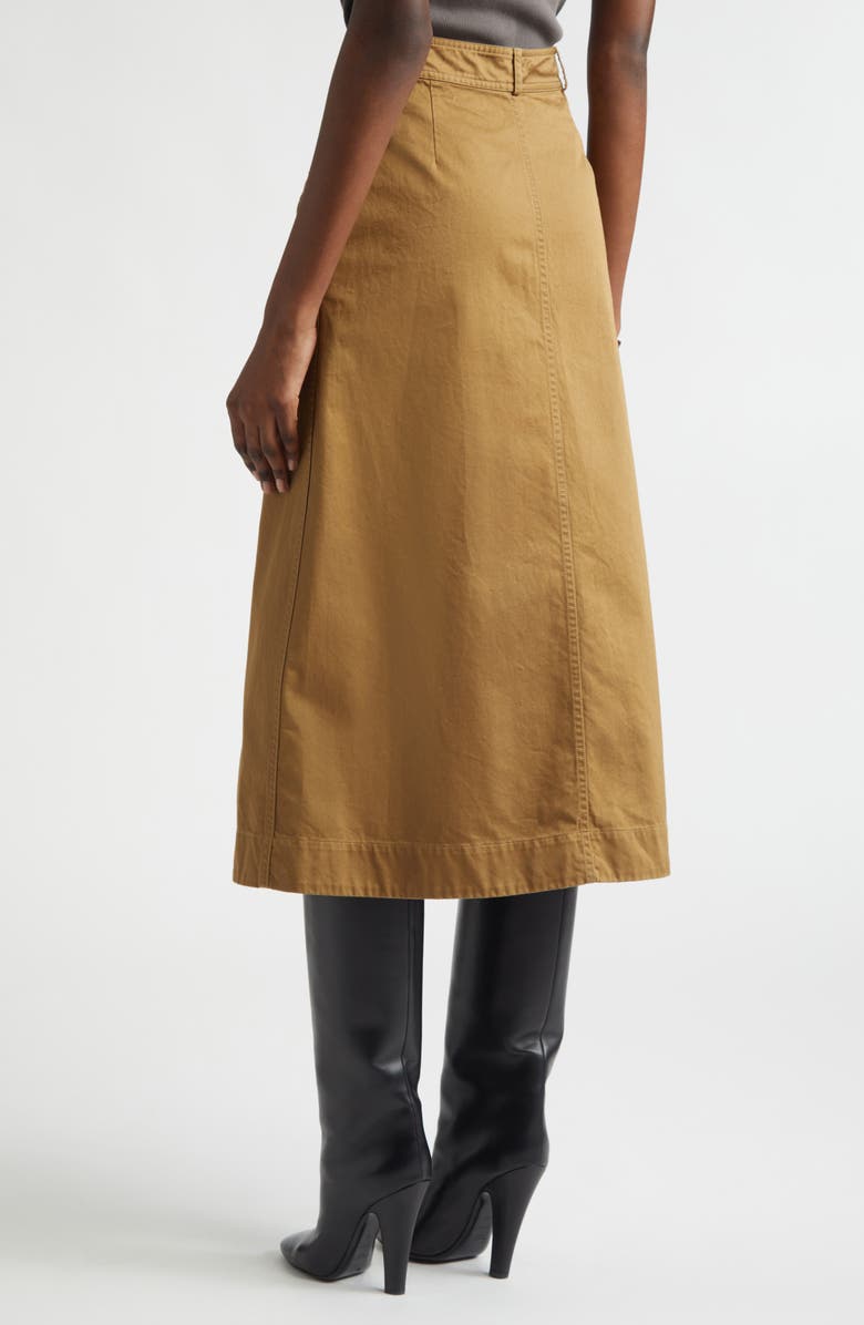 Saint Laurent Button Front Cotton Serge Midi Skirt, Alternate, color, Chatain