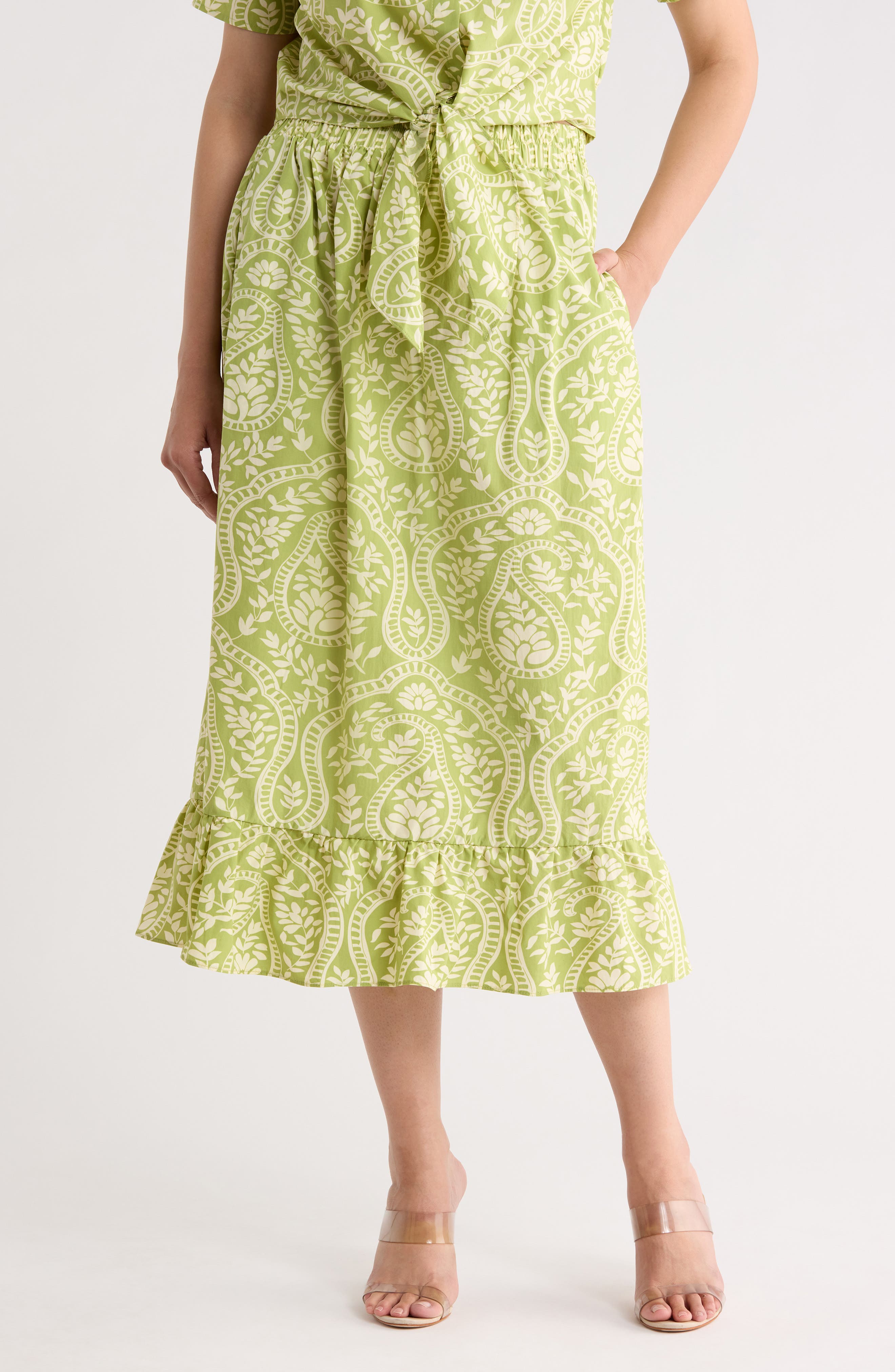 T Tahari Ruffle Hem Cotton Poplin Skirt
