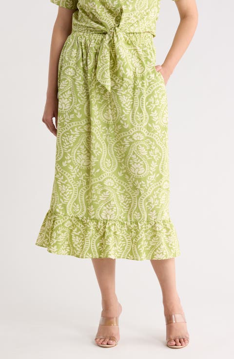 Ruffle Hem Cotton Poplin Skirt