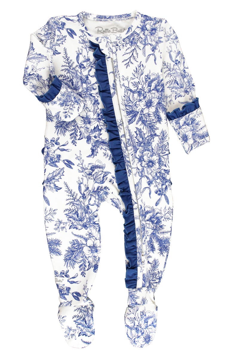 RuffleButts Winter Bliss Ruffle Fitted Footie Pajamas, Alternate, color, 