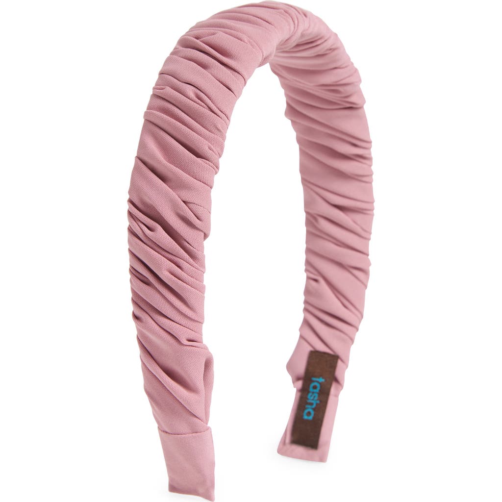 Tasha Ruched Satin Headband In Pink