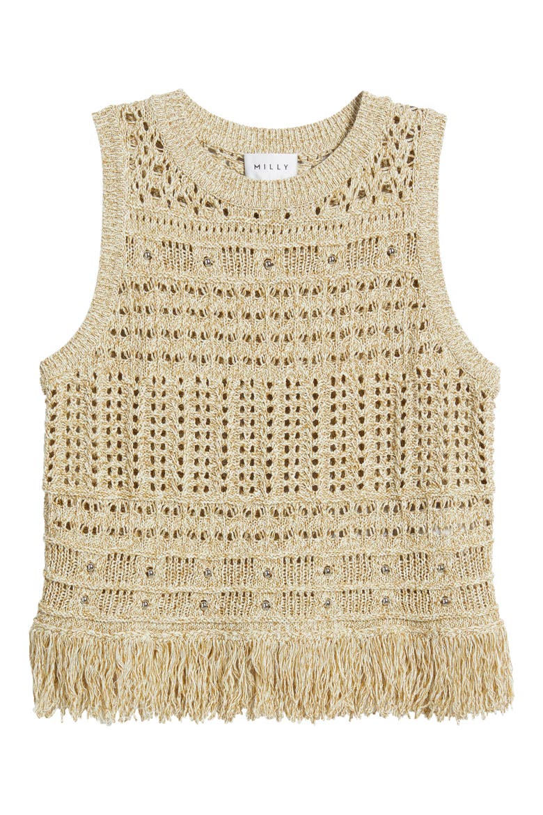 Beaded Fringe Sweater Tank, Alternate, color, BEIGE MULTI