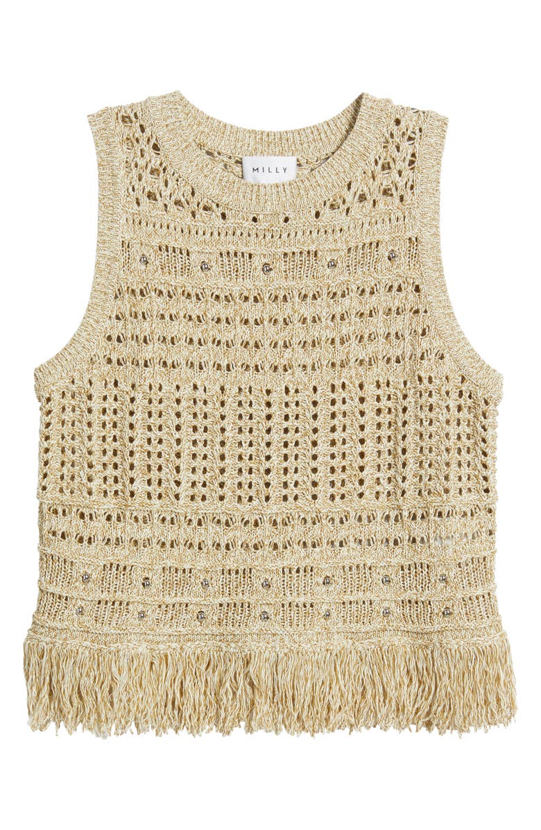 Milly Beaded Fringe Sweater Tank, Alternate, color, Beige Multi