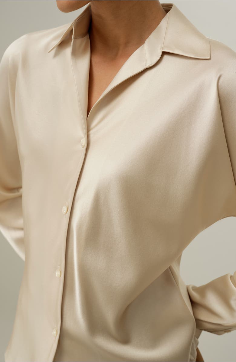 Lilysilk Women's Bias Cut Silk Shirt, Alternate, color, Gravel Gold