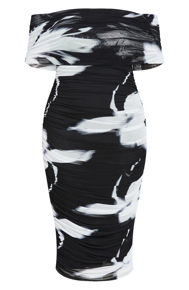 City Chic Abstract Floral Mesh Off the Shoulder Dress, Alternate, color, 