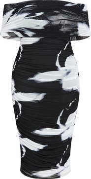 City Chic Abstract Floral Mesh Off the Shoulder Dress