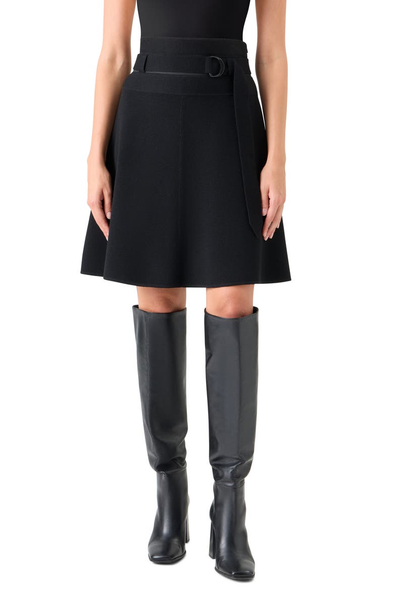 Akris punto Belted Wool Blend Sweater Skirt, Main, color, Black