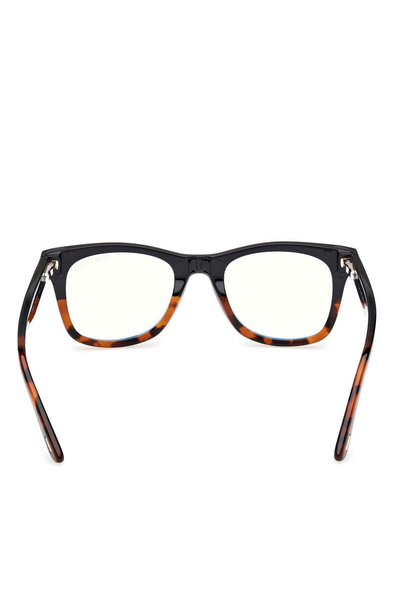 TOM FORD 50mm Square Blue Light Blocking Optical Glasses, Alternate, color, Black / Havana / T Logo